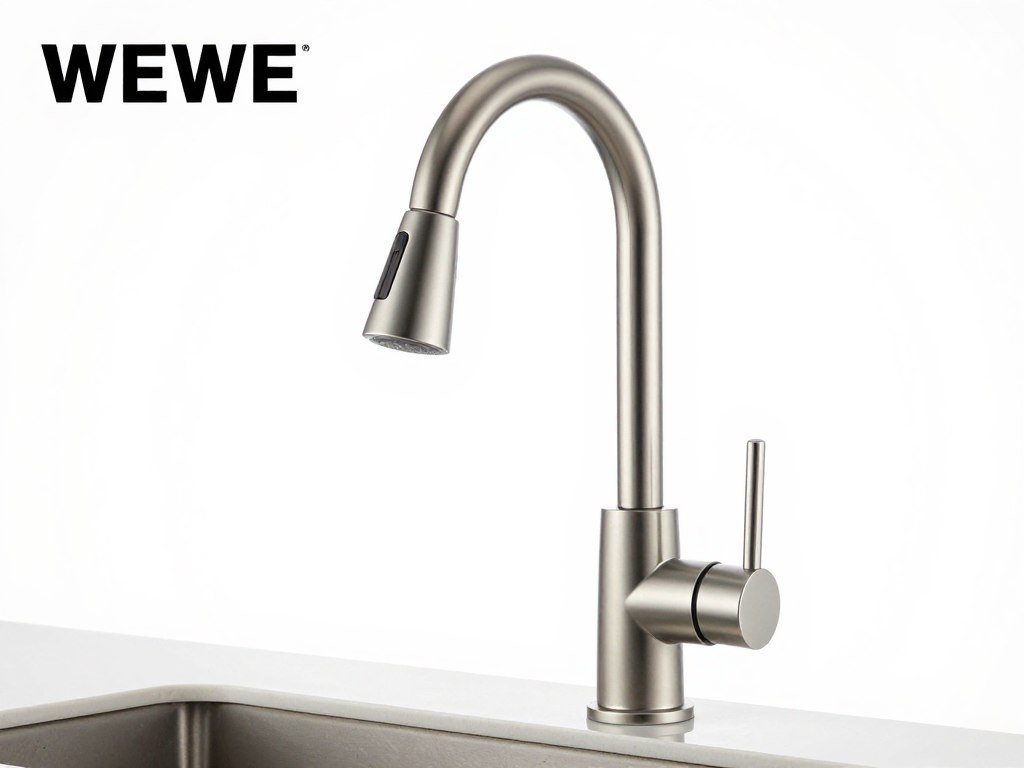 WEWE Single Handle Pulldown Kitchen Faucet in Brushed Nickel finish